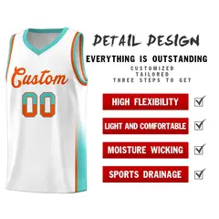 White Orange Aqua Two Tone Font Basketball Jersey 4