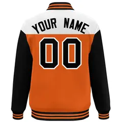 White Orange-Black Color Block Letterman Full-Snap Baseball Jacket 4