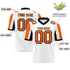 White Orange-Black Color Block Raglan Football Jersey 2