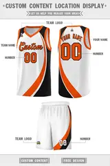 White Orange-Black Color Block Sports Basketball Jersey 2