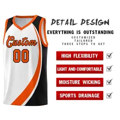 White Orange-Black Color Block Sports Basketball Jersey 4