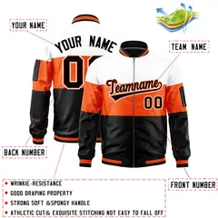 White Orange-Black Color Block Varsity Letterman Bomber Jacket 2