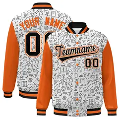 White Orange-Black Line Graffiti Raglan Varsity Letterman Jacket 1