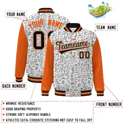 White Orange-Black Line Graffiti Raglan Varsity Letterman Jacket 2