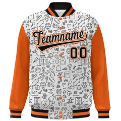 White Orange-Black Line Graffiti Raglan Varsity Letterman Jacket 3