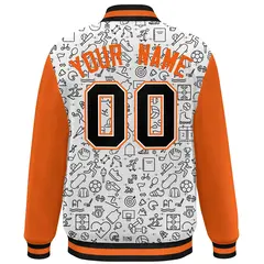White Orange-Black Line Graffiti Raglan Varsity Letterman Jacket 4