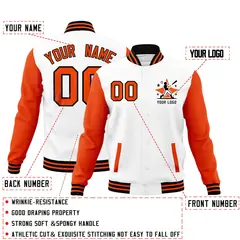 White Orange Black Raglan Sleeves Cotton Letterman Jacket 2