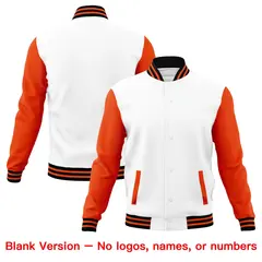 White Orange Black Raglan Sleeves Cotton Letterman Jacket 6