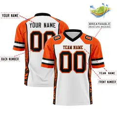White Orange-Black Raglan Sleeves Side Pattern Football Jersey 2