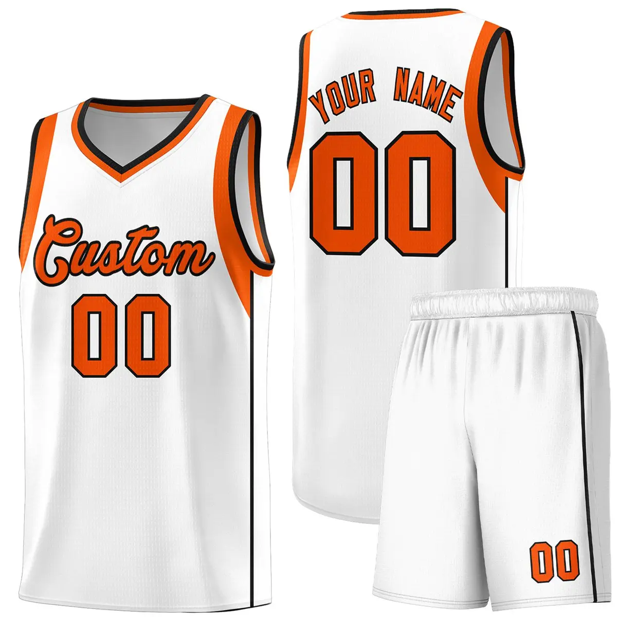 White Orange-Black Sleeve Color Block Basketball Jersey