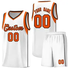 White Orange-Black Sleeve Color Block Basketball Jersey