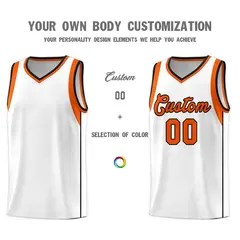 White Orange-Black Sleeve Color Block Basketball Jersey 3