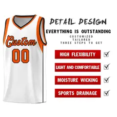 White Orange-Black Sleeve Color Block Basketball Jersey 5