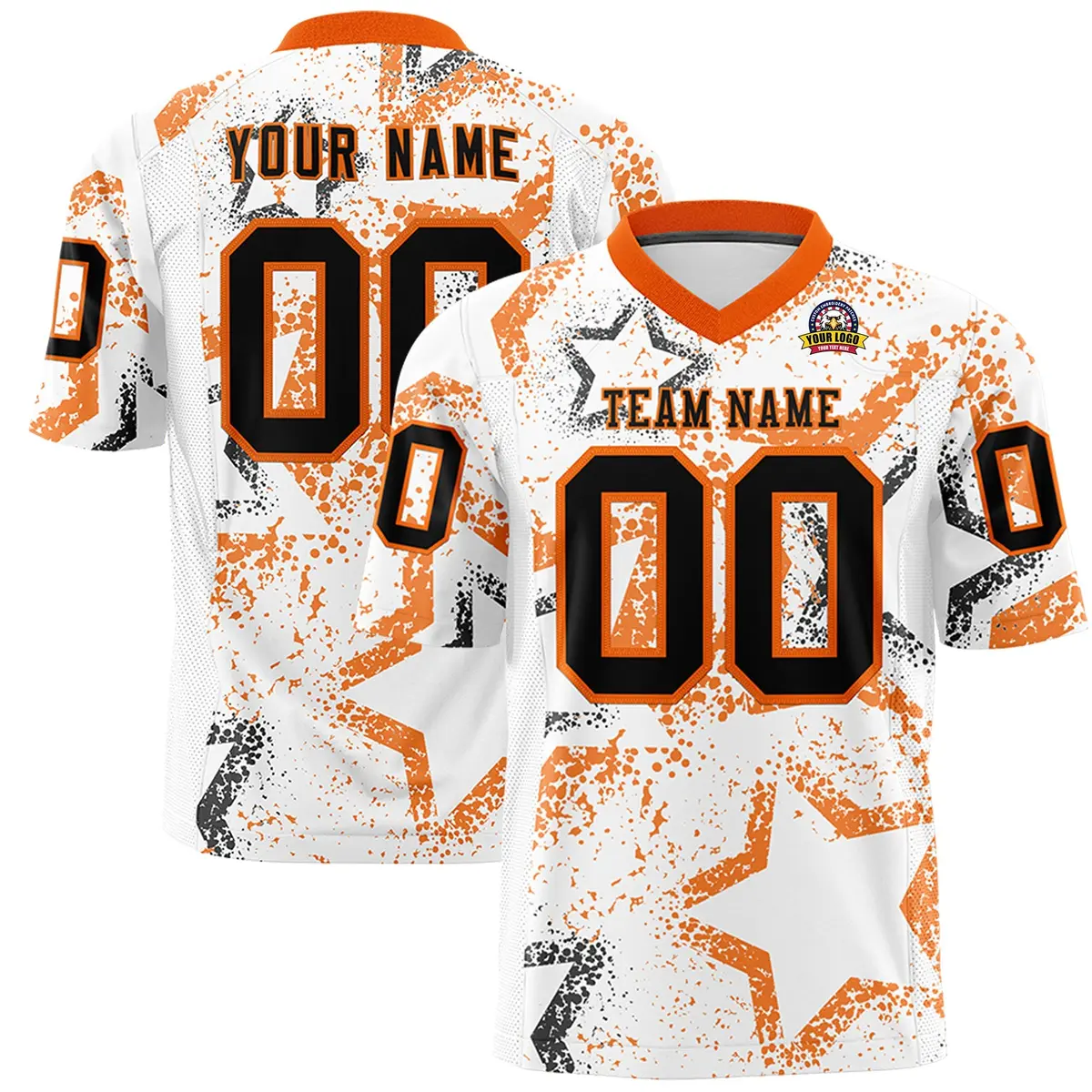 White Orange-Black Star Graffiti Authentic Football Jersey