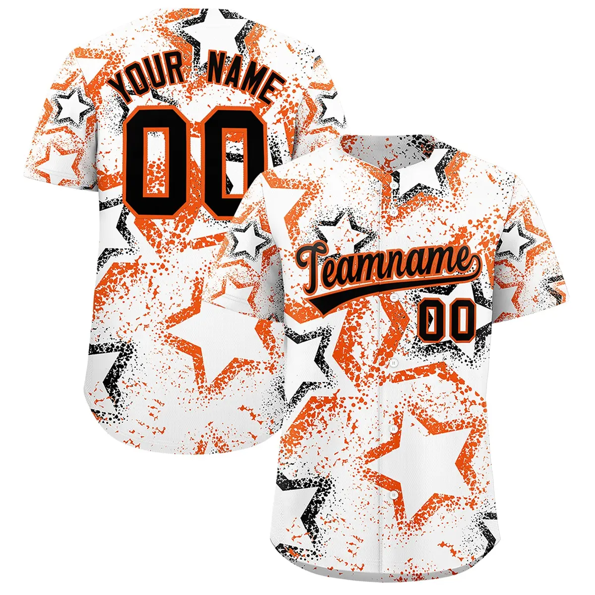 White Orange Black Star Ink Graffiti Pattern Baseball Jersey