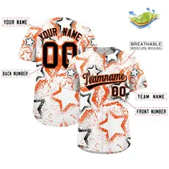 White Orange Black Star Ink Graffiti Pattern Baseball Jersey 2