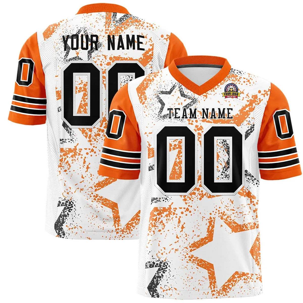 White Orange-Black Star Pattern Authentic Football Jersey