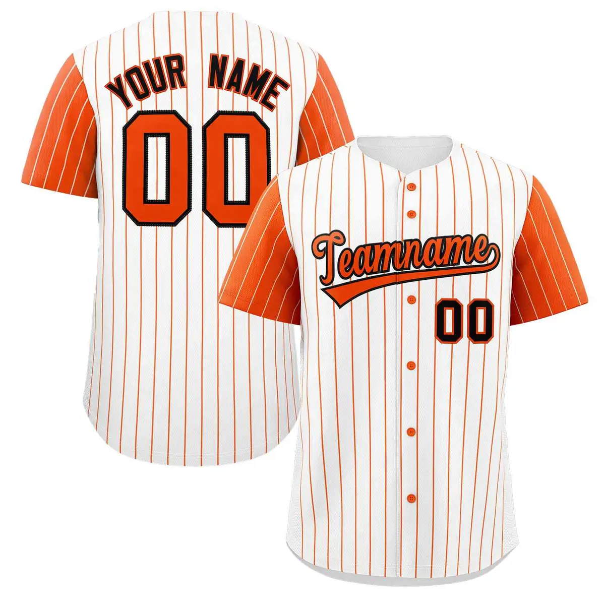 White Orange-Black Stripe Raglan Baseball Jersey