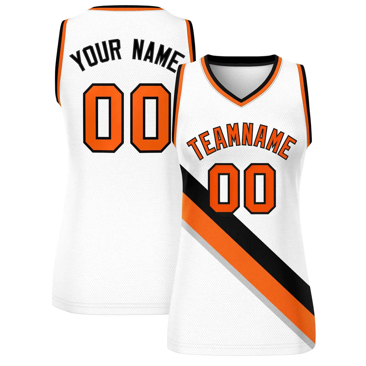 Women's White Orange-Black Thick Slash Mesh Basketball Jersey