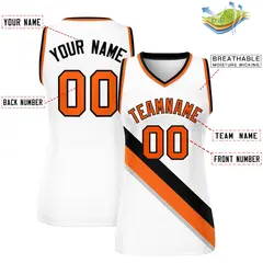 Women's White Orange-Black Thick Slash Mesh Basketball Jersey 2