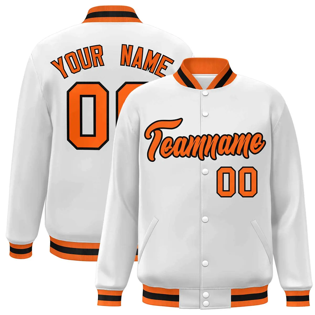 White Orange-Black Varsity Full-Snap Letterman Jacket