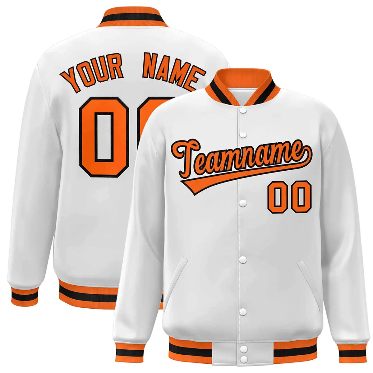 White Orange-Black Varsity Full-Snap Letterman Jacket