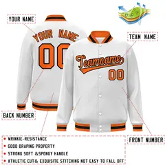 White Orange-Black Varsity Full-Snap Letterman Jacket 2