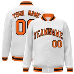 White Orange-Black Varsity Full-Snap Letterman Jacket 1