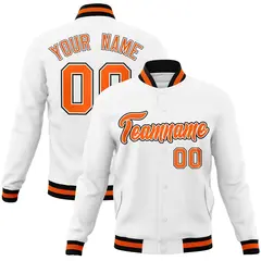White Orange-Black Varsity Full-Snap Letterman Jacket