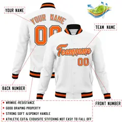 White Orange-Black Varsity Full-Snap Letterman Jacket 4