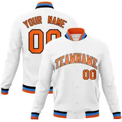 White Orange-Black Varsity Full-Snap Letterman Jacket