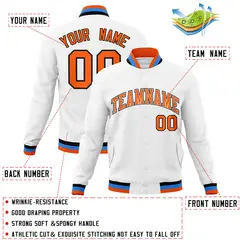 White Orange-Black Varsity Full-Snap Letterman Jacket 4