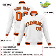 White Orange-Black Varsity Full-Snap Letterman Jacket 4