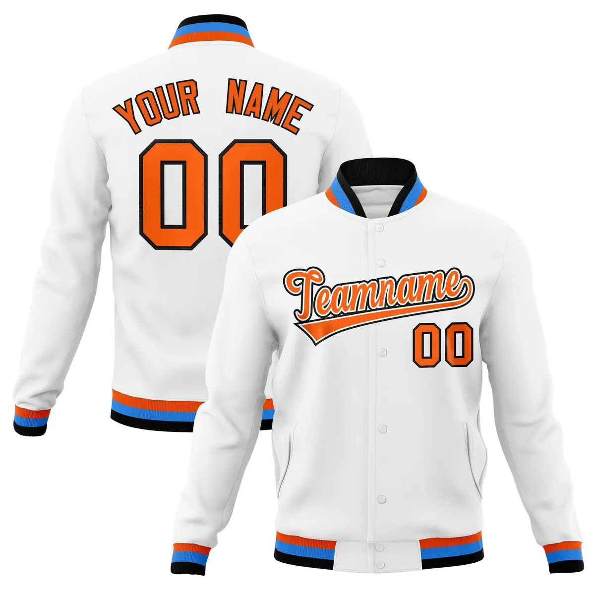 White Orange-Black Varsity Full-Snap Letterman Jacket