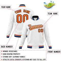 White Orange-Black Varsity Full-Snap Letterman Jacket 4