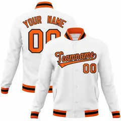 White Orange-Black Varsity Full-Snap Letterman Jacket