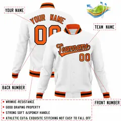White Orange-Black Varsity Full-Snap Letterman Jacket 4