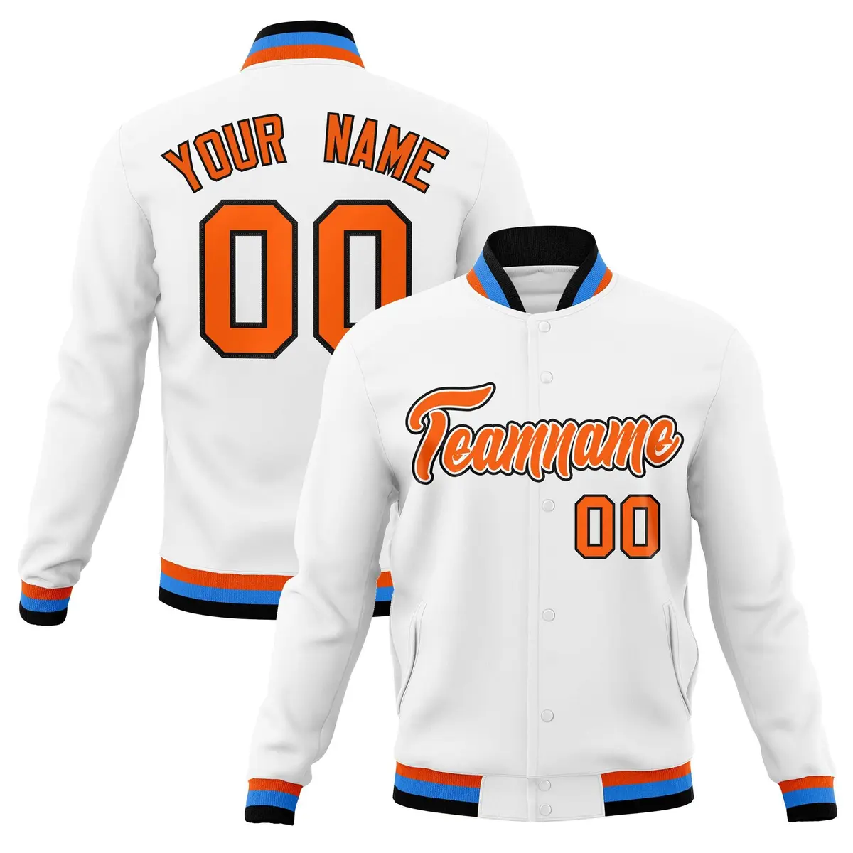 White Orange-Black Varsity Full-Snap Letterman Jacket