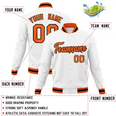 White Orange-Black Varsity Full-Snap Letterman Jacket 4