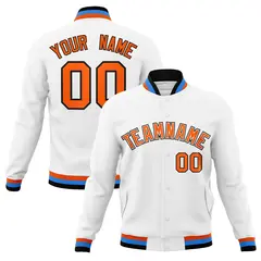 White Orange-Black Varsity Full-Snap Letterman Jacket