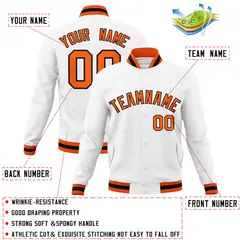 White Orange-Black Varsity Full-Snap Letterman Jacket 4