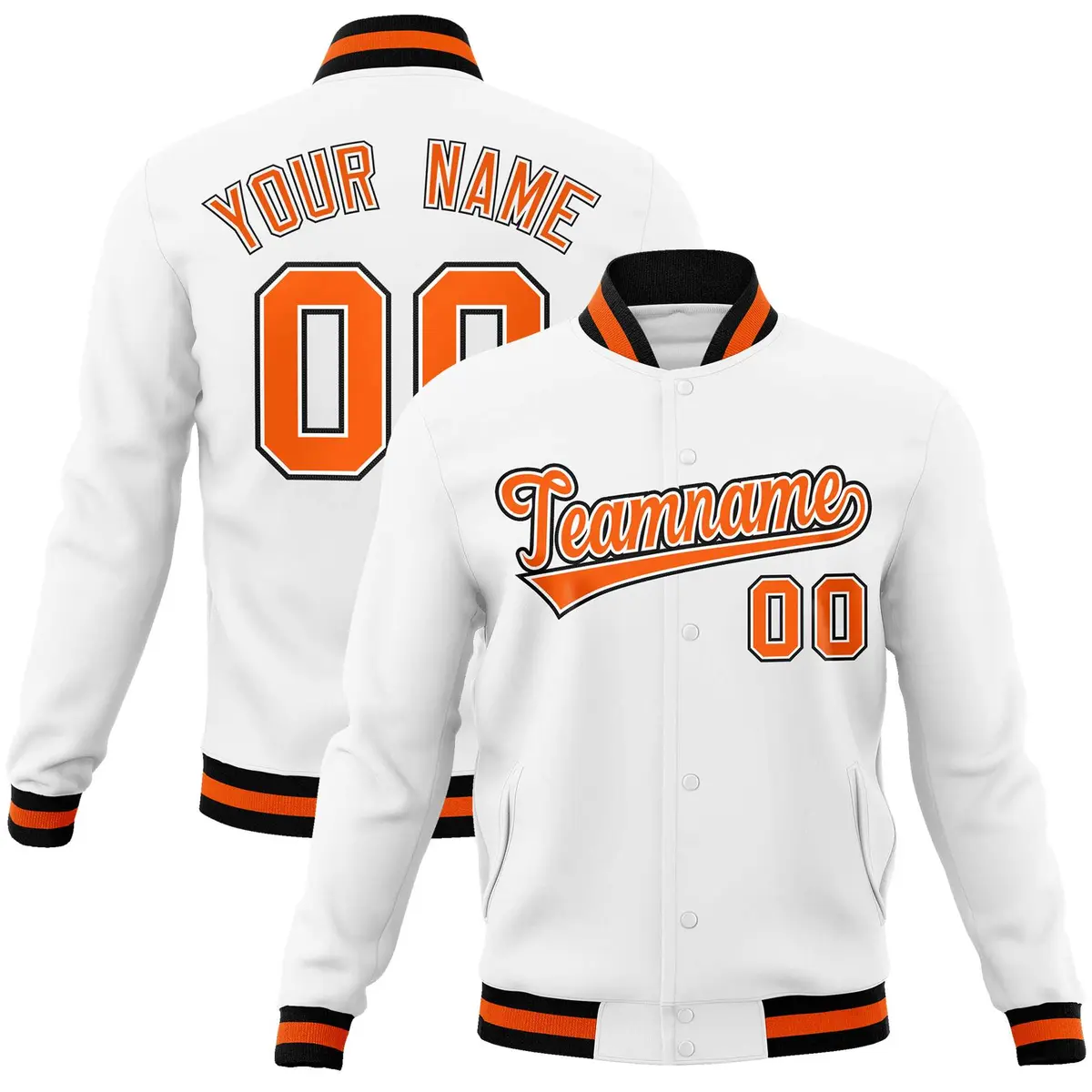 White Orange-Black Varsity Full-Snap Letterman Jacket