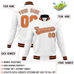 White Orange-Black Varsity Full-Snap Letterman Jacket 4