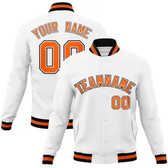 White Orange-Black Varsity Full-Snap Letterman Jacket 1
