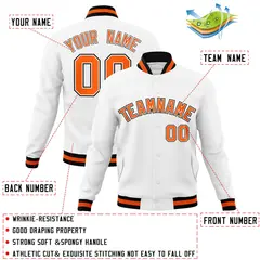 White Orange-Black Varsity Full-Snap Letterman Jacket 4