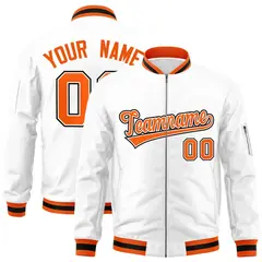 White Orange-Black Varsity Full-Zip Letterman Bomber Jacket 1