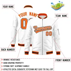 White Orange-Black Varsity Full-Zip Letterman Bomber Jacket 2
