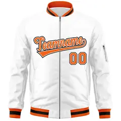White Orange-Black Varsity Full-Zip Letterman Bomber Jacket 3