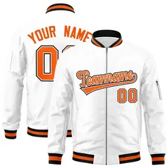White Orange-Black Varsity Full-Zip Letterman Bomber Jacket 1