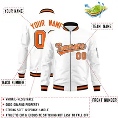 White Orange-Black Varsity Full-Zip Letterman Bomber Jacket 2